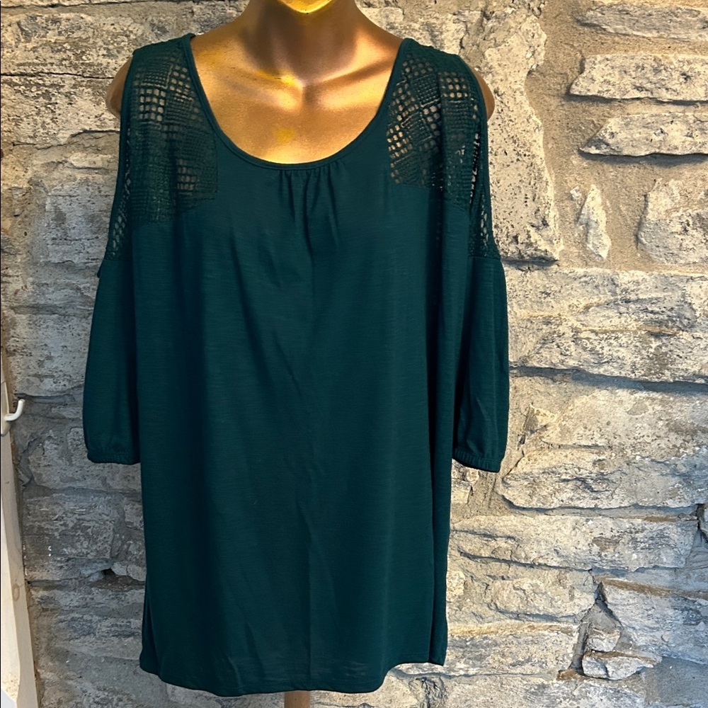 Teal Cold Shoulder Top